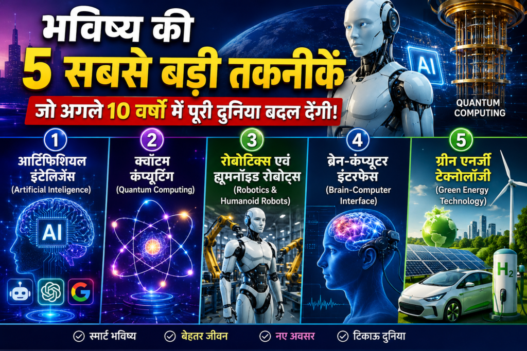 भविष्य की 5 सबसे बड़ी AI तकनीकें जो अगले 10 वर्षों में पूरी दुनिया बदल देंगी